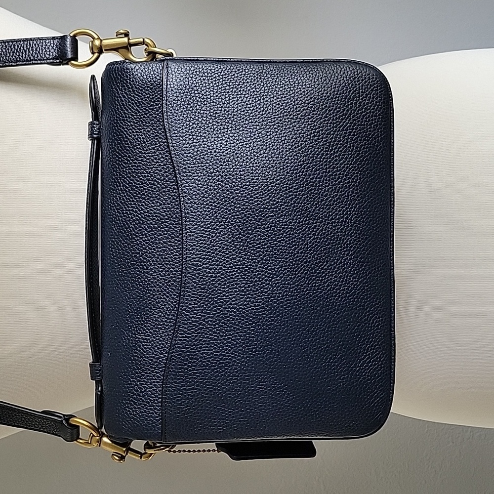 Navy Floral Appliqué Leather Shoulder Bag - Picture 3 of 15